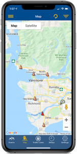 mobile app showing map locations